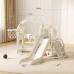 Бежова детска къща за игра с пързалка, люлка и баскетболен кош – Feelkids - Image 5