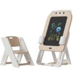 2 в 1 детска дъска за рисуване Feelkids с конструктор и столче – кафява - Image 2