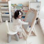 Кафява сгъваема дъска за рисуване 2 в 1 със строителни блокчета – Feelkids - Image 2