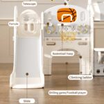 Детски център за игра с пързалка, къща и баскетболен кош, сив - Image 7