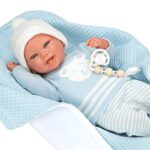 Кукла-бебе Паоло със синьо одеяло и аксесоари - 40 см - Image 5