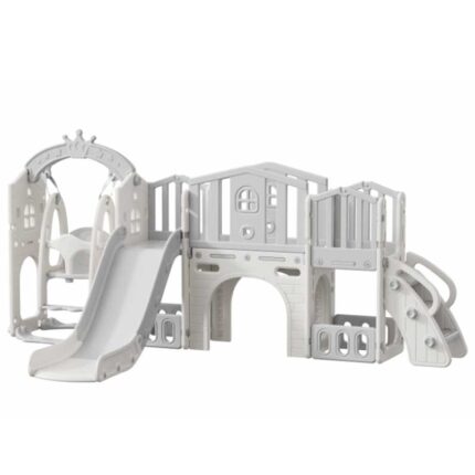 Мини детска крепост за игра с пързалка, сива