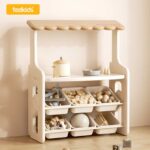 Детски щанд за ролеви игри с плот и подвижни кутии Feelkids – кафяв - Image 5