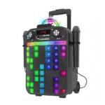 Караоке Bluetooth тонколона с 2 микрофона и LED лампа, черна - Image 5