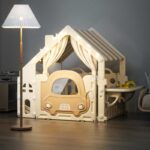 Пластмасова детска къщичка за игра с маса за конструктори – кафява - Image 4