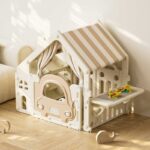 Пластмасова детска къщичка за игра с маса за конструктори – кафява - Image 6