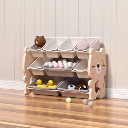 етажерка за играчки Feelkids с дизайн на мече в розов цвят